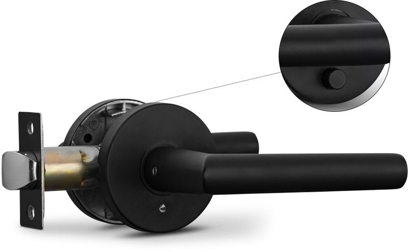 Berlin Modisch Privacy Lever Door Handle Sleek Round Easy to Open Locking Lever Set [for Bedroom or Bathroom] Reversible for Right & Left Sided Doors Heavy Duty - Iron Black Finish - Image 1